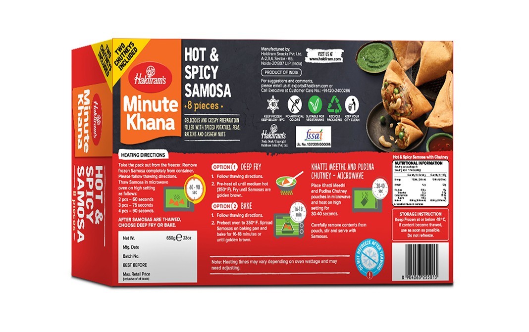Haldiram's Hot & Spicy Samosa    Box  650 grams
